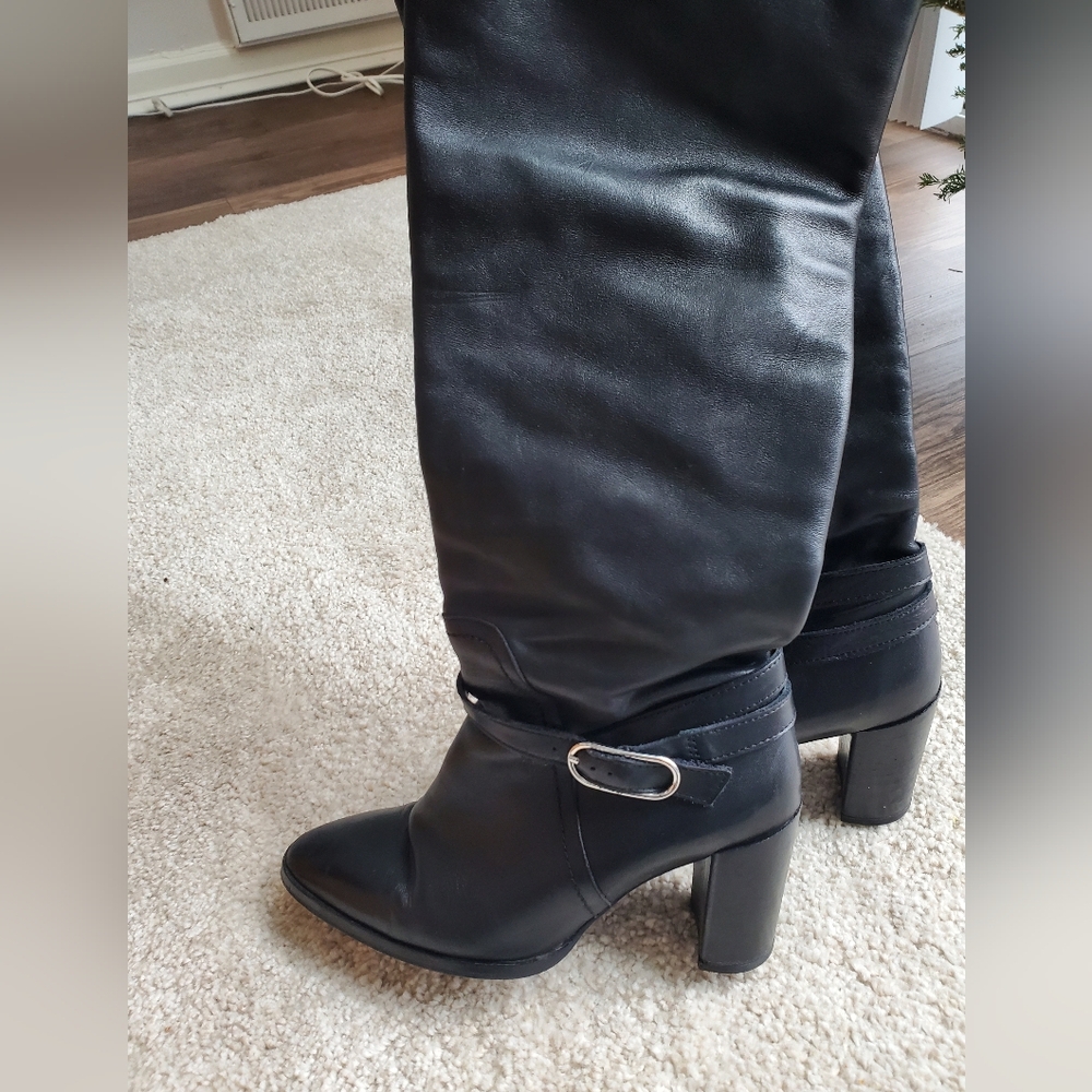 Black Leather Knee-High Boots
